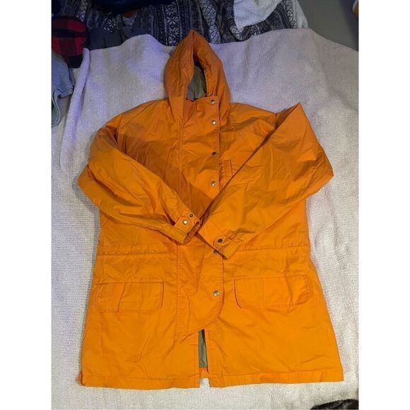 Vintage Polo Country Ralph Lauren Orange Long Work Rain Jacket Lined Sz L